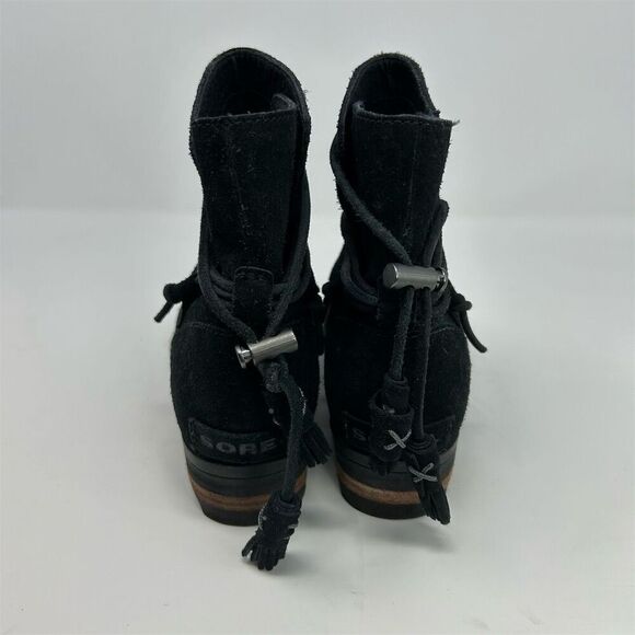 Sorel Farah Black Suede Pull On Ankle Boots Size 7.5 Back Tassel Design - Picture 8 of 12